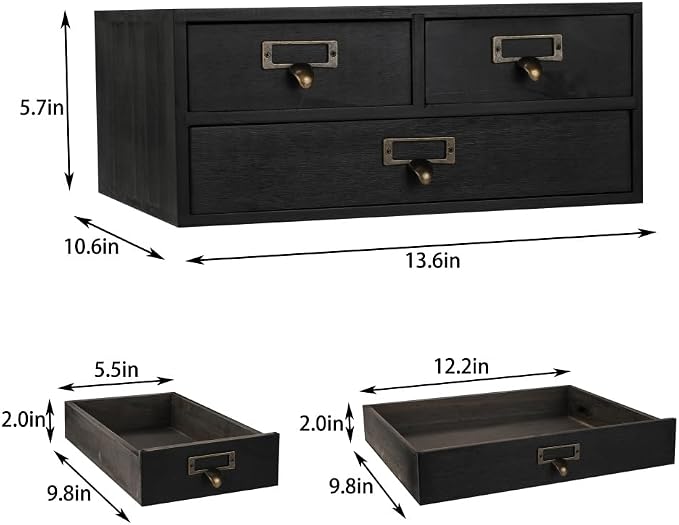 Wooden Drawers Apothecary Cabinet Black Wood Desktop Organizer Box | Vintage Wooden Storage Box for Apothecary Drawers, Countertop Organizer with Drawer for Library Card Catalog Cabinet - Image 3