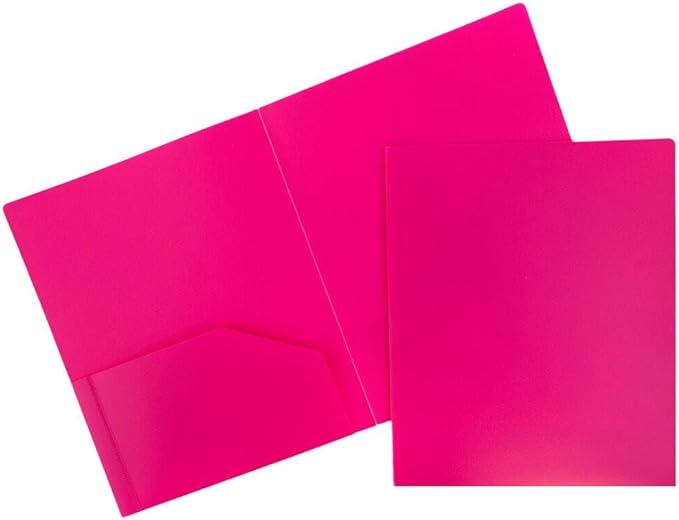 JAM PAPER Heavy Duty Plastic 2 Pocket Extra Tough School Folders - Fuchsia Hot Pink - 24/Pack by JAMPaper