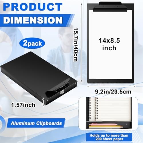 2 Pack Aluminum Clipboard with Storage (Legal Size) Form Holder Portfolio Aluminum Metal Binder Heavy Duty Metal Form Holder with Capacity Clip, for Office Business Medical Stationery - Image 2