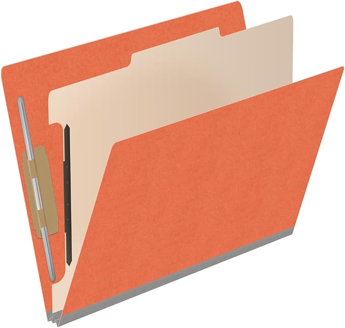 Ecom Folders Heavy Duty Top Tab Classification Folders | Letter Size 18 Pt Stock with 1 Divider | 2/5 Cut Right Position Tab for Medical, Legal and Office Documents | Orange, Box of 10 - Image 2