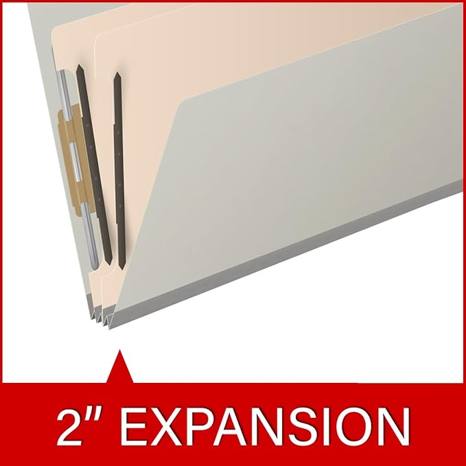 Ecom Folders End Tab Pressboard Classification Folders | Legal Size 25 Pt Stock with 2 Dividers and 2" Tyvek Expansion | Medical, Legal & Office Records Organizer | Light Gray, Box of 10 - Image 7