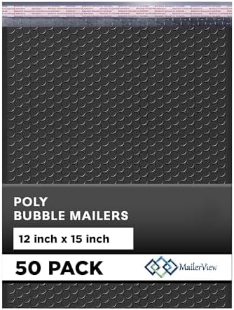 Jet Black Bubble Mailers 12x15, Self Seal Poly Padded Envelopes, 50 Pack by MAILERVIEW