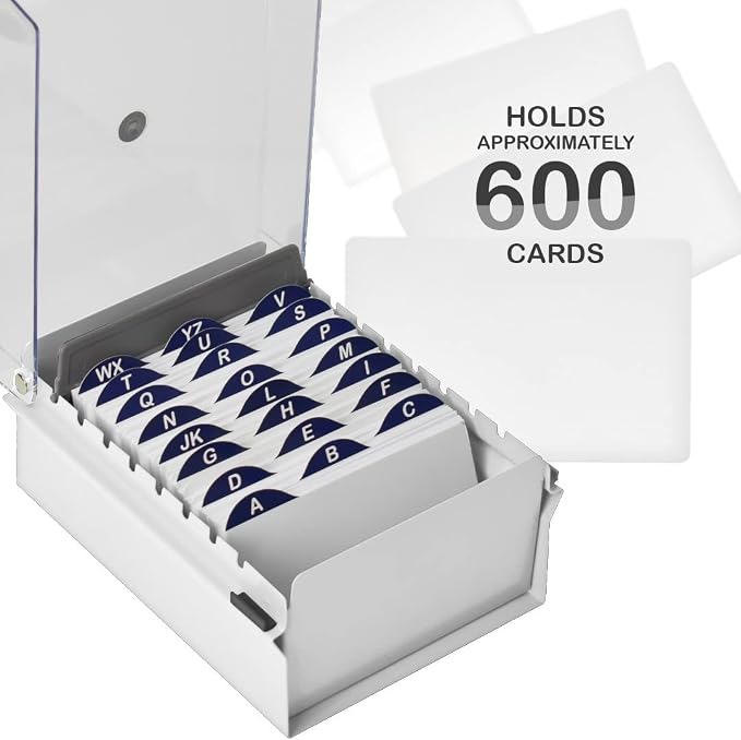 Acrimet 3 x 5 Card File Holder Organizer Box Metal Base Heavy Duty (AZ Index Cards and Divider Included) (White Color with Clear Crystal Plastic Lid Cover) | With A-Z Index & Non-Slip - Image 3