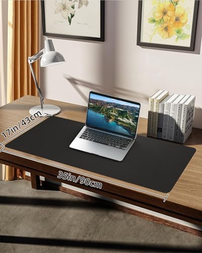 Leather Desk Pad Protector, Mouse pad,Office Desk mat,Computer and Laptop Mat, Non-Slip PU Leather Desk Blotter, Desktop Protector and Cover for Keyboard and Mouse(35.4"x17"Black) - Image 7