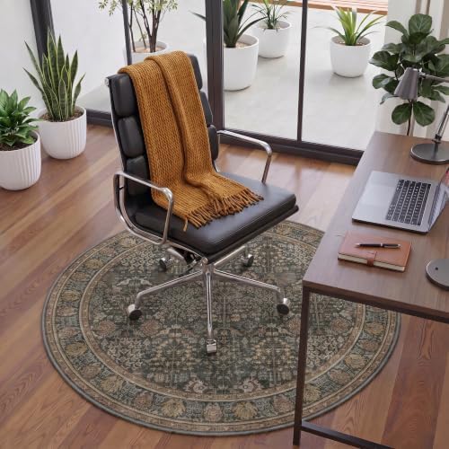 5FT Round Office Chair Mat for Hardwood Floor, Non-Slip Washable Dark Brown - Image 2