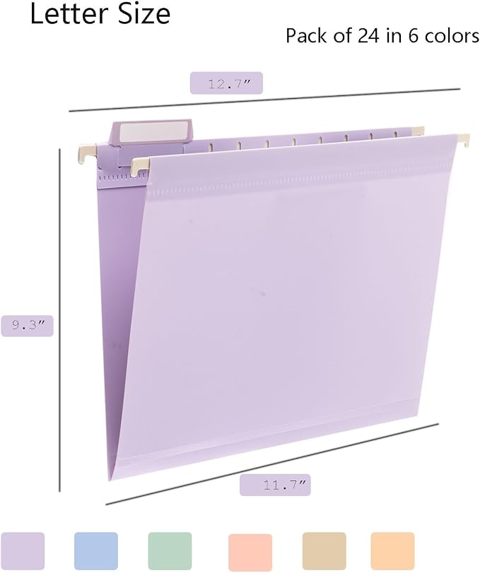 24 Plastic Letter Sized Hanging Folder with Labels, Dopamine Color | Keeps paperwork organized with vibrant color coding for quick identification at home, school, or work. - Image 2