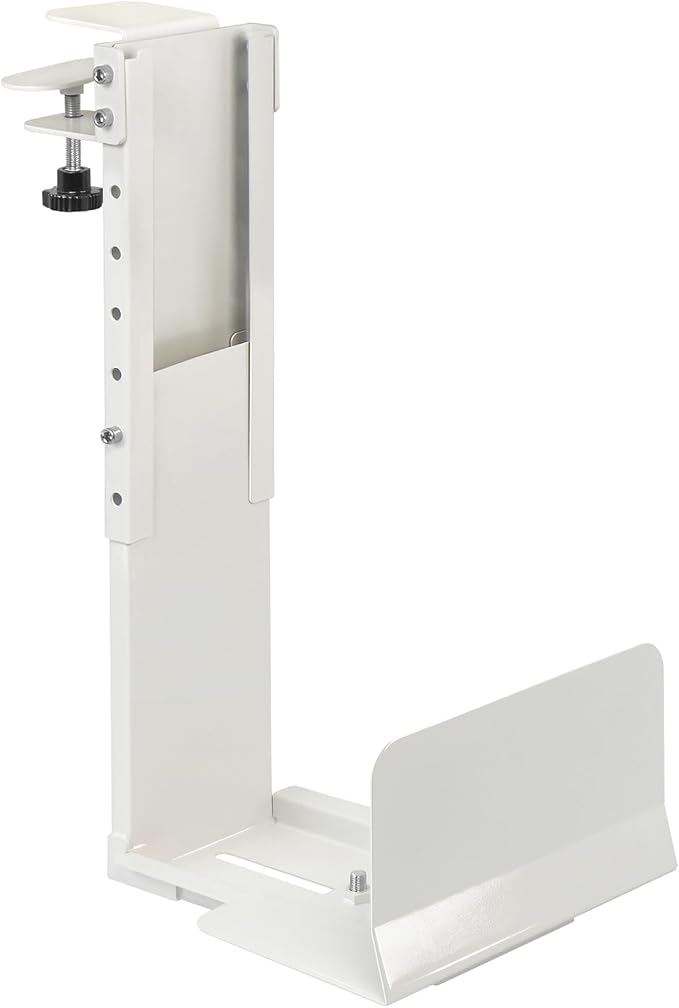 Adjustable Under Desk PC Mount, Heavy Duty No Drilling Clamp Mount on Desk Fits Most PC Tower 14.5”-22.4” (H) , Thickened & Ultra Strong CPU Holder for Standing Desk & Home Office, White by TooCust