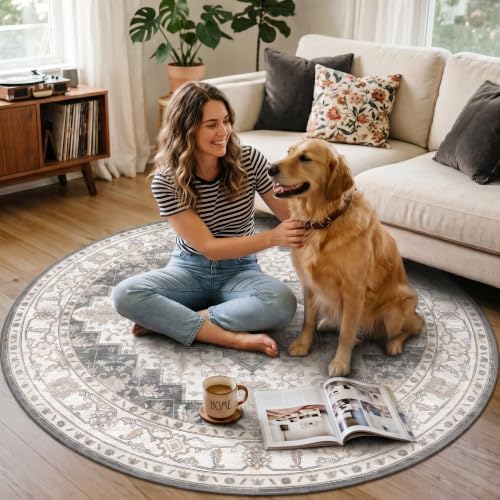 5FT Round Office Chair Mat for Hardwood Floor, Non-Slip Washable Grey - Image 3