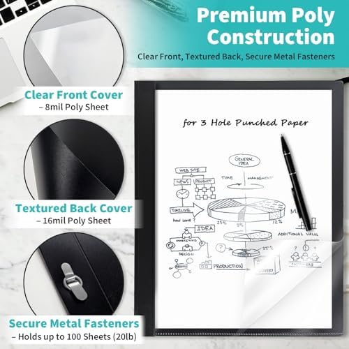 Heavy-Duty Report Covers with 3 Prongs, 100-Sheet Capacity, Black, 20 Pack - Image 3