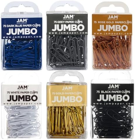 JAM PAPER Colorful Jumbo Paper Clips - Large 2 Inch Paperclips - Business Assortment - 6 Packs of 75 by JAMPaper