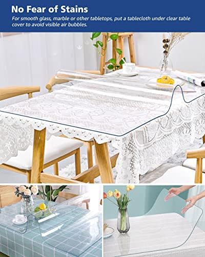 32X36 Inch Crystal Clear Dining Table Cover 1.5mm Thick Vinyl Plastic Tablecloths Protector Office Desk Pad Mat Waterproof Transparent Wooden Furniture Topper Protective Cover Chair Floor Mats - Image 3
