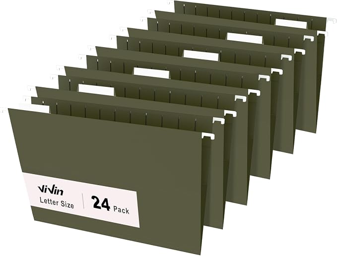 ViVin Hanging File Folders, 1/5-Cut Adjustable Tabs with 24 Per Box, 24 Pack Letter Size Hanging File Folders, Designed for Office Home School Filing Cabinet(Green) - Image 6