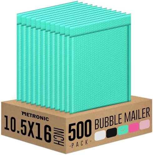 Metronic Bubble Mailers 10.5x16 Inch Teal 500 Pack Padded Envelopes by METRONIC