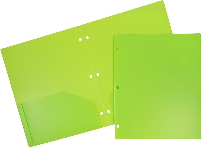 JAM PAPER Heavy Duty Plastic 3 Hole Punch Pocket Folders - Extra Tough School Folders - Lime Green - 6/Pack by JAMPaper