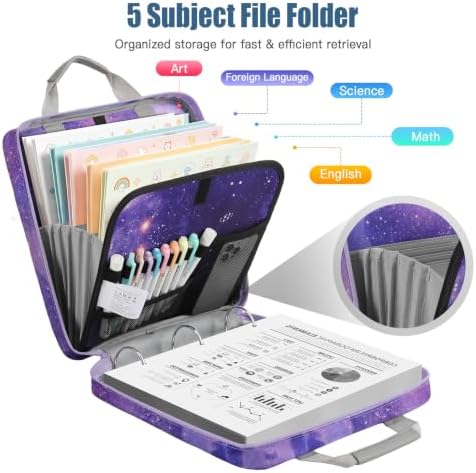 MoKo Zipper Binder, 2 inch 3 Ring Binder with 500 Sheet Capacity Multi-Pocket School Bag with Padded Shoulder Strap Handle, School Supplies Organizer for Middle Student, Star Purple - Image 2