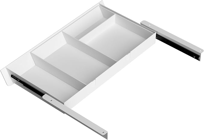 White Under Desk Drawer with Removable Tray, 22.4" Wide 2-in-1 Organizer – 60° Ergonomic Tilt, 4-Compartment Insert for Pens, Phones & Cables, Ball Bearing Slides, for Home Office & Student Desk by GAXOMO