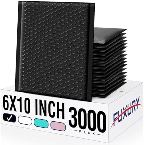 Fuxury Bubble Mailers Bulk 6x10“ 3000 Pack Black Padded Envelopes by Fuxury
