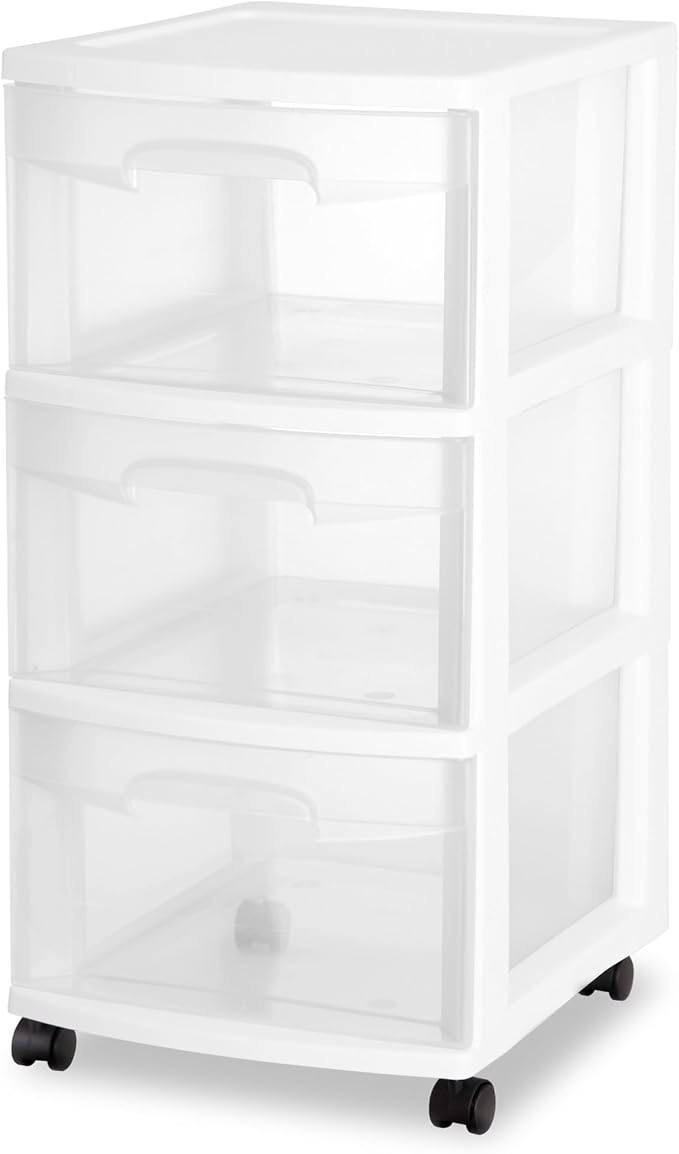 Sterilite 2 Pack Plastic Storage Organizer, 3 Drawer Rolling Bin Cart, Closet Organization, White - Image 4