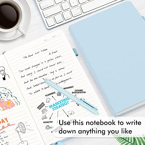 feela 8 Pack Notebooks Journals Bulk, Hardcover Notebook Classic Ruled Lined Journals with Pen Holder for Women Girls School Business Supplies, with 8 Black Pens, 120 GSM, 5.1”x8.3”, A5, Light Blue - Image 4