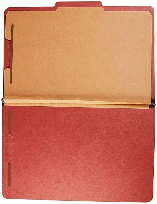 Staples Pressboard Classification Folder, Legal Size, 2/5‑Cut Top Tab, 1 Divider, Red, Durable Construction, 10/Box - Image 3