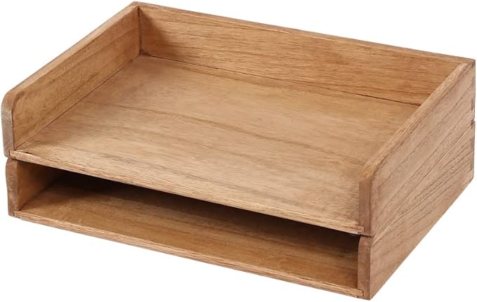 DDYURI Wood Stackable Paper Trays for Office Supplies and Accessories - Desk Organizer Tray for Letter Document Magazine -Wooden Desktop File Folder Holder Shelf 2 Set Light(2CTP-LT) by DDYURI