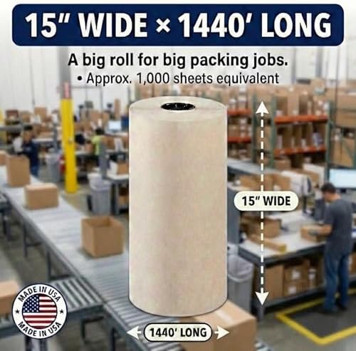 BOX USA Packing Paper Roll 15" x 1400ft (1,000 Sheets 17" equivalent) - Newsprint Paper for Shipping, Storage and Moving Supplies, White - Image 2