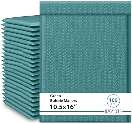 Green Bubble Mailers 10.5x16, Self Seal Poly Padded Envelopes #5, 100 Pack by BAYLUE