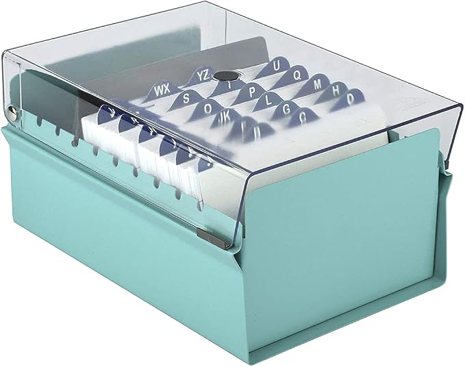 Acrimet 4 x 6 Card File Holder Organizer Box Metal Base Heavy Duty (AZ Index Cards and Divider Included) (Green Color with Clear Crystal Plastic Lid Cover) | With A-Z Index & Non-Slip - Image 2