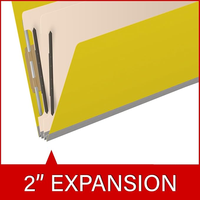 Ecom Folders End Tab Pressboard Classification Folders | Legal Size 25 Pt Stock with 2 Dividers and 2" Tyvek Expansion | Medical, Legal & Office Records Organizer | Yellow, Box of 10 - Image 7