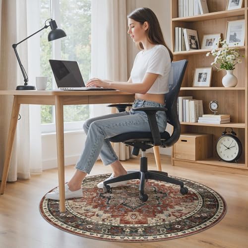 4FT Round Office Chair Mat for Hardwood Floor, Non-Slip Washable Annatto - Image 2