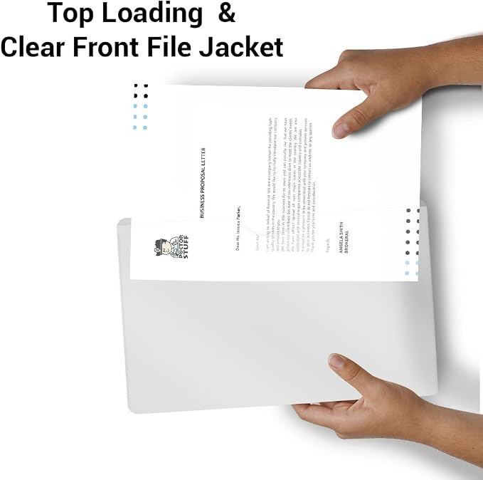Doctor Stuff- 50 Pack, Vinyl Plastic Pocket File Folders Closed Sides, Legal Size, Clear Front Top Loading Job Jacket, Documents Holder for Office, High School and Medical Files, Frosted Clear - Image 5