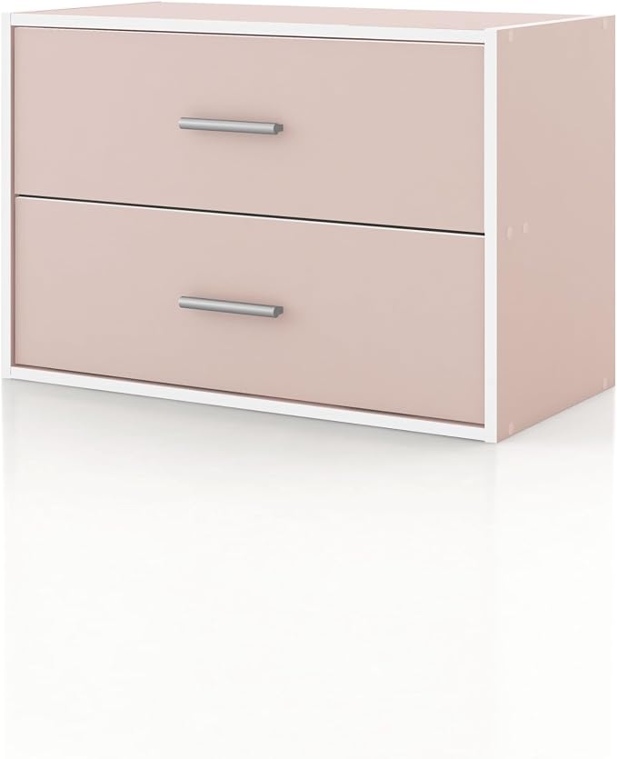 Homes: Inside + Out Apexa 2-Drawer Wooden Stackable Storage Drawers, Small Food Pantry Cabinet, Cajonera De Madera, Underbed Drawer Dorm Teen Room Decor & Bedroom, Home Office, Kitchen, Light Pink by HOMESInsideOut