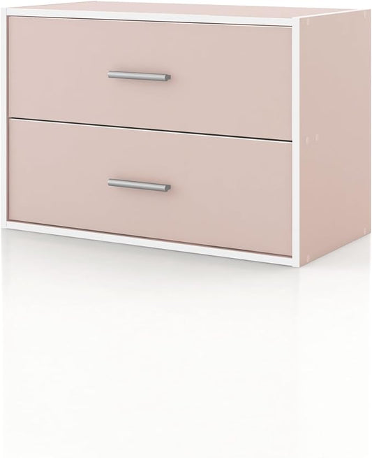 Homes: Inside + Out Apexa 2-Drawer Wooden Stackable Storage Drawers, Small Food Pantry Cabinet, Cajonera De Madera, Underbed Drawer Dorm Teen Room Decor & Bedroom, Home Office, Kitchen, Light Pink by HOMESInsideOut