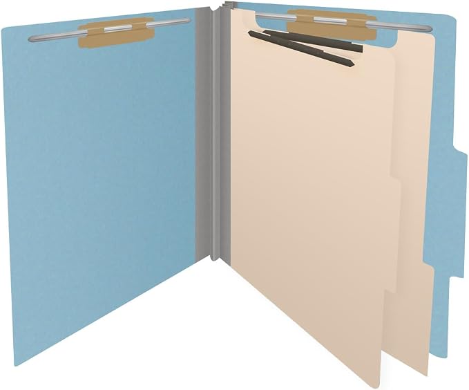 25 Pt. Pressboard Classification Folders, 2/5 Cut ROC Top Tab, Letter Size, 2 Dividers, Light Blue (Box of 10) - Image 4