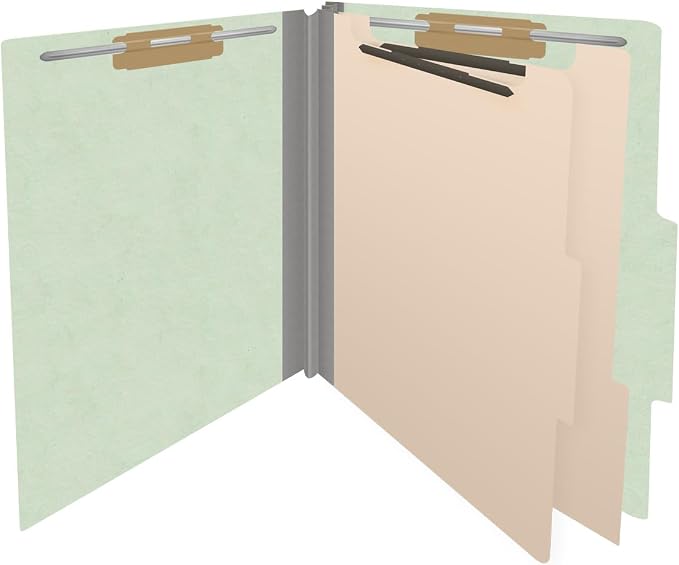 25 Pt. Pressboard Classification Folders, 2/5 Cut ROC Top Tab, Letter Size, 2 Dividers, Pale Green (Box of 10) - Image 4