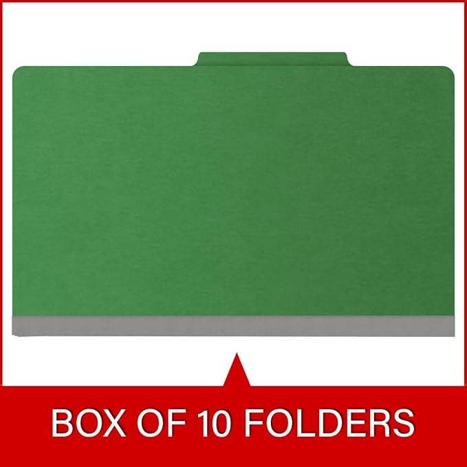 25 Pt. Pressboard Classification Folders, 2/5 Cut ROC Top Tab, Legal Size, 2 Dividers, Moss Green (Box of 10) - Image 6