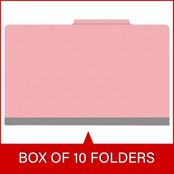 18 pt Heavy Duty Top Tab Color Folders, 2/5 Cut ROC Top Tab, Legal Size, 2 Dividers, Pink (Box of 10) - Image 6