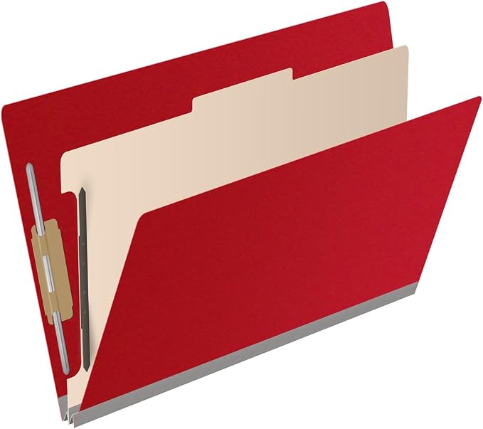 Ecom Folders Top Tab Pressboard Classification Folders | Legal Size 25 Pt Stock with 1 Divider | 2/5 Cut ROC Tab for Medical & Office Filing | 4 Filing Sections | Deep Red, Box of 10 - Image 2