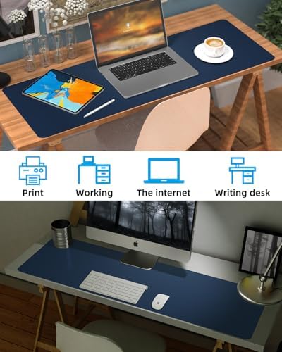 Leather Desk Pad Protector, Large Desk Mat, Mouse Pad, Non-Slip PU Leather Desk Blotter,Desk Cover mat,Desk mat for Keyboard and Mouse,Mat for Office&Home (Midnight Blue, 48" x 17") - Image 5