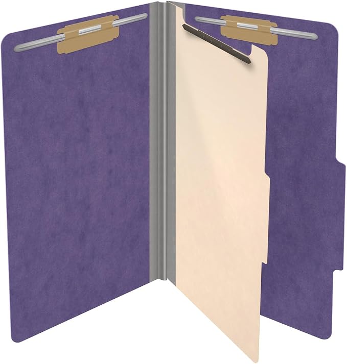 25 Pt. Pressboard Classification Folders, 2/5 Cut ROC Top Tab, Legal Size, 1 Divider, Purple (Box of 10) - Image 4