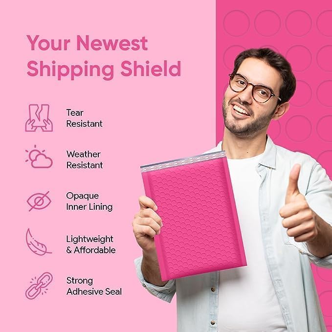 Hot Pink Bubble Mailers 14.50x20, Poly Padded Envelopes #7, 100 Pack - Image 6
