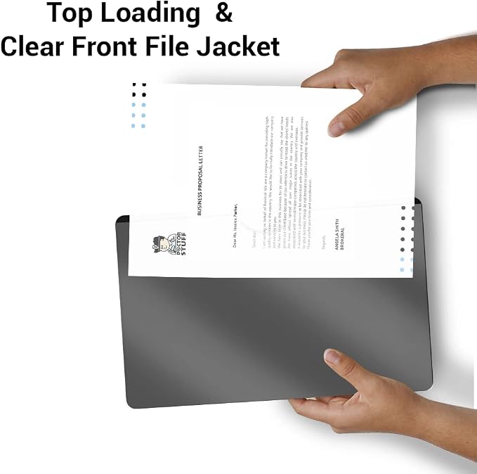 Doctor Stuff- 50 Pack, Vinyl Plastic Pocket File Folders Closed Sides, Legal Size, Clear Front Top Loading Job Jacket, Documents Holder for Office, High School and Medical Files, Black - Image 5