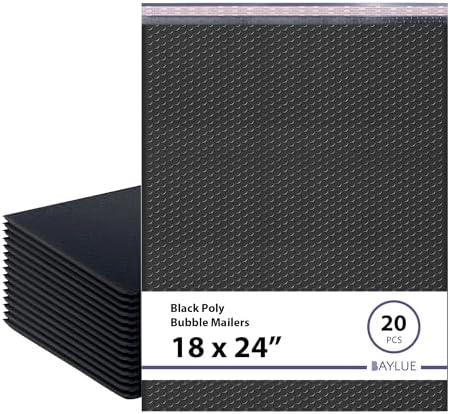 Black Bubble Mailers 18x23, Self Seal Poly Padded Envelopes #9, 20 Pack by BAYLUE