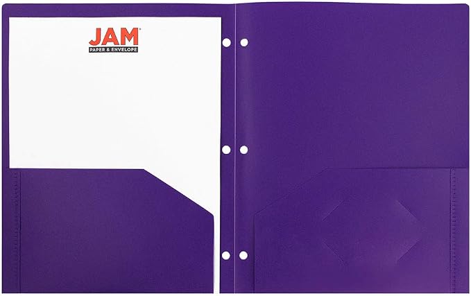 JAM PAPER Heavy Duty Plastic 3 Hole Punch Pocket Folders - Extra Tough School Folders - Purple - 6/Pack - Image 4