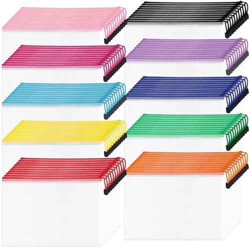 100 Pack Mesh Zipper Pouch Bags, A4 Size,10 Colors by Aubeco