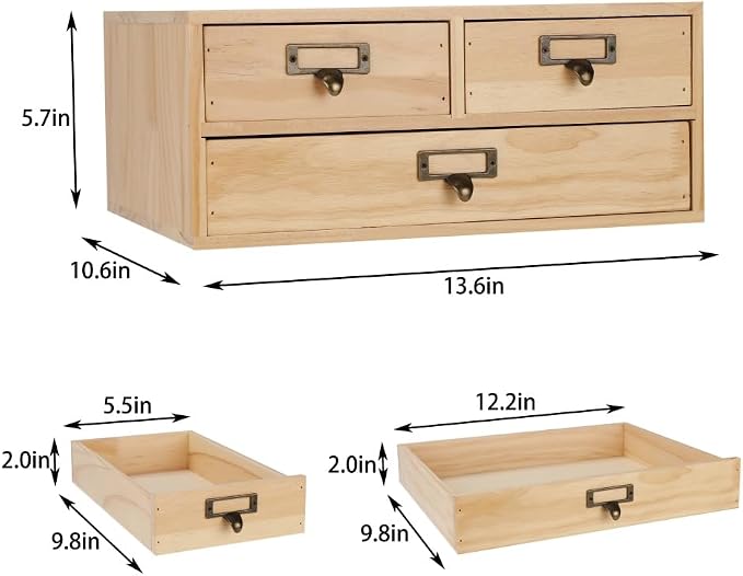 Wooden Drawers Apothecary Cabinet Wood Desktop Organizer Box | Vintage Wooden Storage Box for Apothecary Drawers, Countertop Organizer with Drawer for Library Card Catalog Cabinet - Image 3