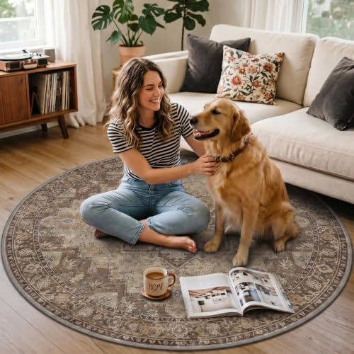5FT Round Office Chair Mat for Hardwood Floor, Non-Slip Washable Brown - Image 3