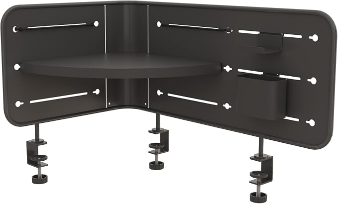 Vari Corner Accessory Panel – Modular Desk Organizer with Adjustable Shelf, Hooks, Bungees & Pencil Cup – Clamp-On Mount, No Drill – Vertical Storage for Sit-Stand Desks (Slate) by Unknown