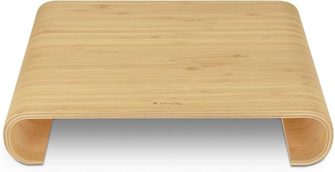 Navaris Wood Monitor Stand Riser - Computer Desk Organizer Desktop Dock Wooden Mount Display for PC TV Screen Notebook Laptop - Bamboo - Image 5
