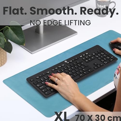 Full Grain Leather Desk Pad, Sky Blue, L (27.6 x 11.8 inch) - Image 3